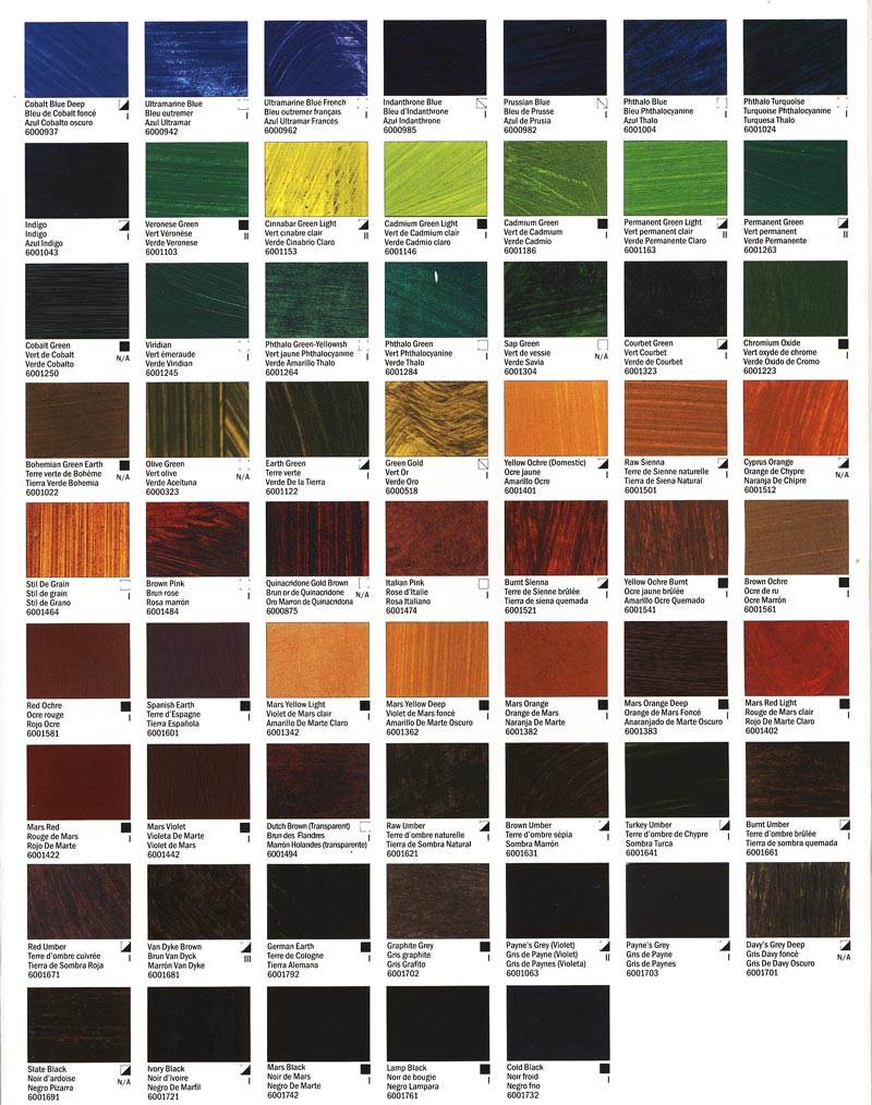 langridge oil paint colour chart